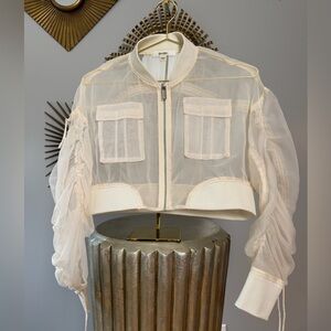 SNIDEL - Sheer Beige Crop Bomber Jacket